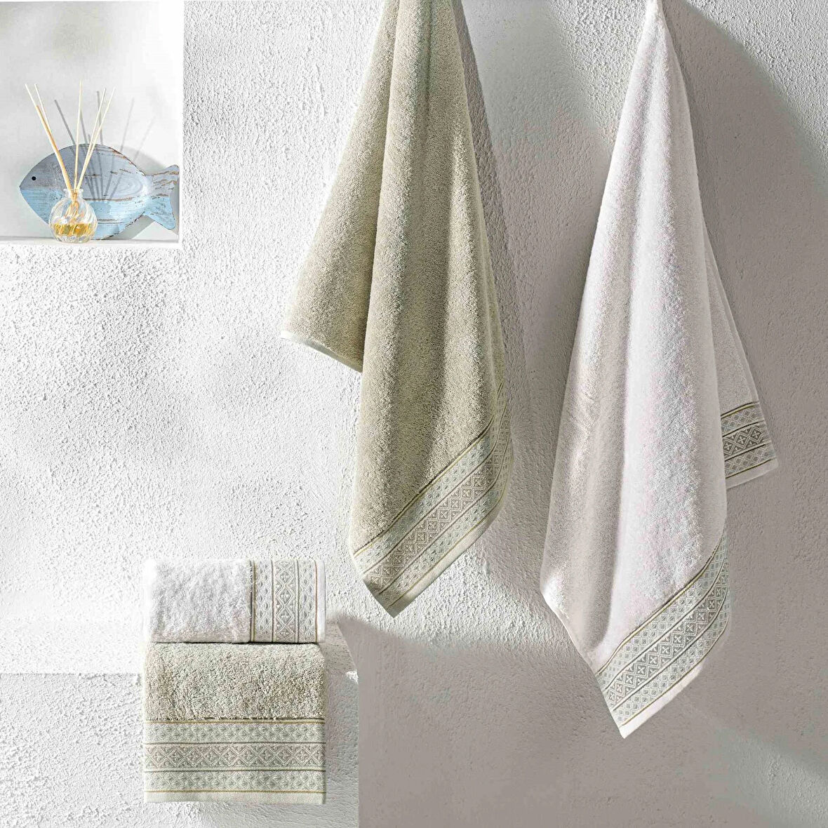 Taç Ethna Pure Cotton Pamuk Hamam Seti Ekru Taş