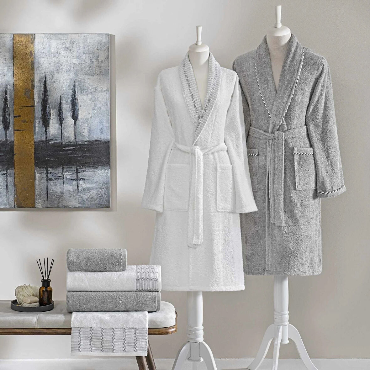 Taç Linka Bamboo Classic Aile Seti Beyaz Gri