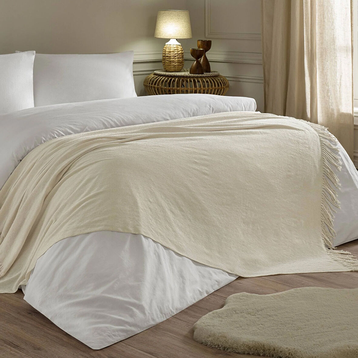 Linens Snovie Throw / Tv Battaniyesi Ekru Tek Kişilik