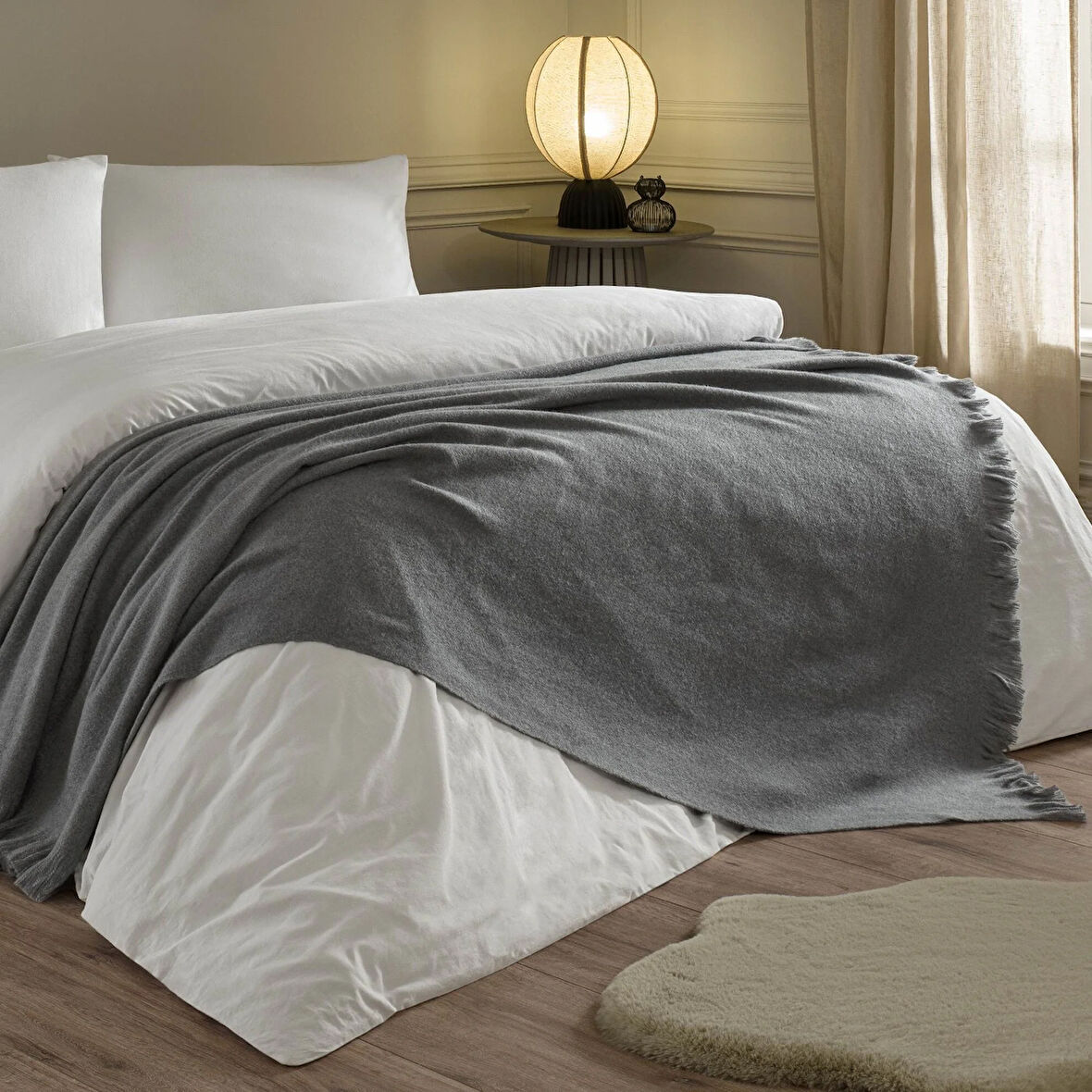 Linens Lunea Throw / Tv Battaniyesi Antrasit Tek Kişilik