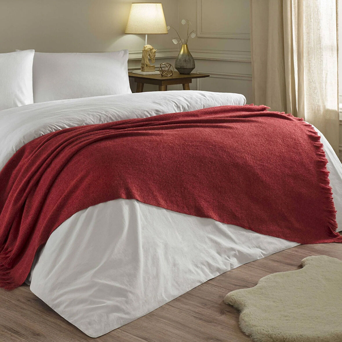 Linens Lunea Throw / Tv Battaniyesi Bordo Tek Kişilik