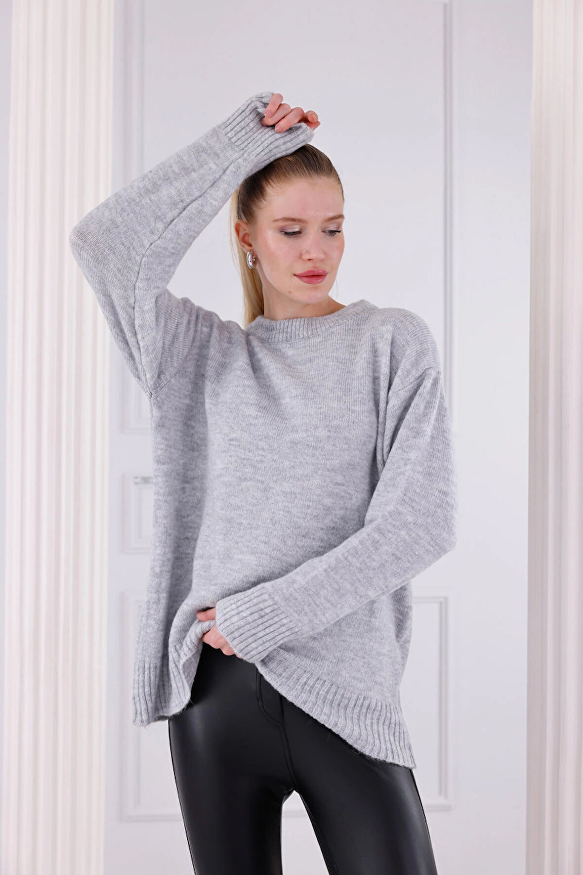 Bisiklet Yaka Oversize Basic Triko Kazak