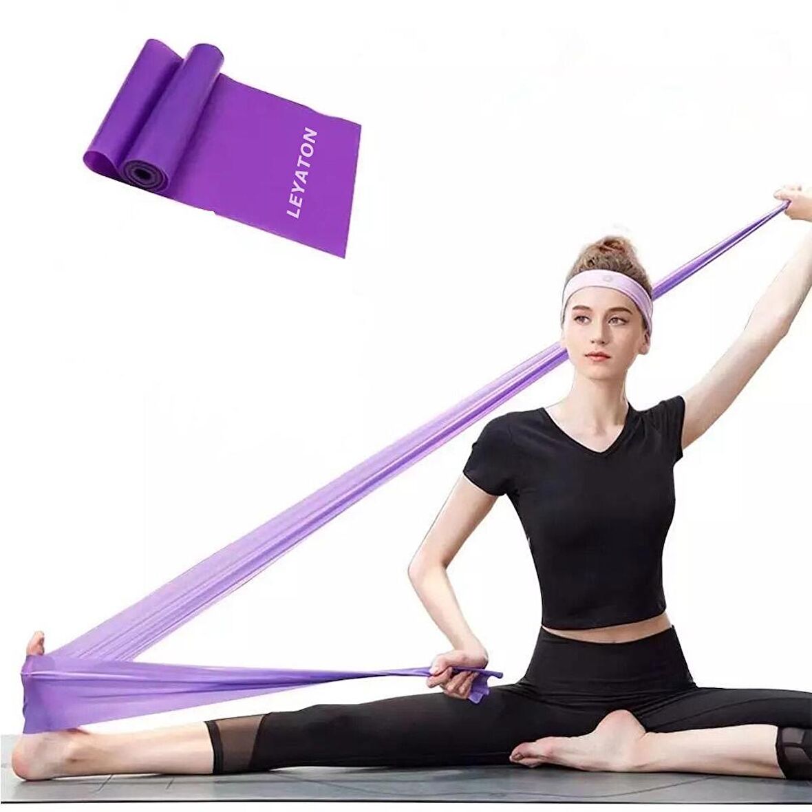 Leyaton Pilates Bandı Jimnastik Plates Lastiği 150x15 Cm Egzersiz Aerobik Bant 1 Adet Mor