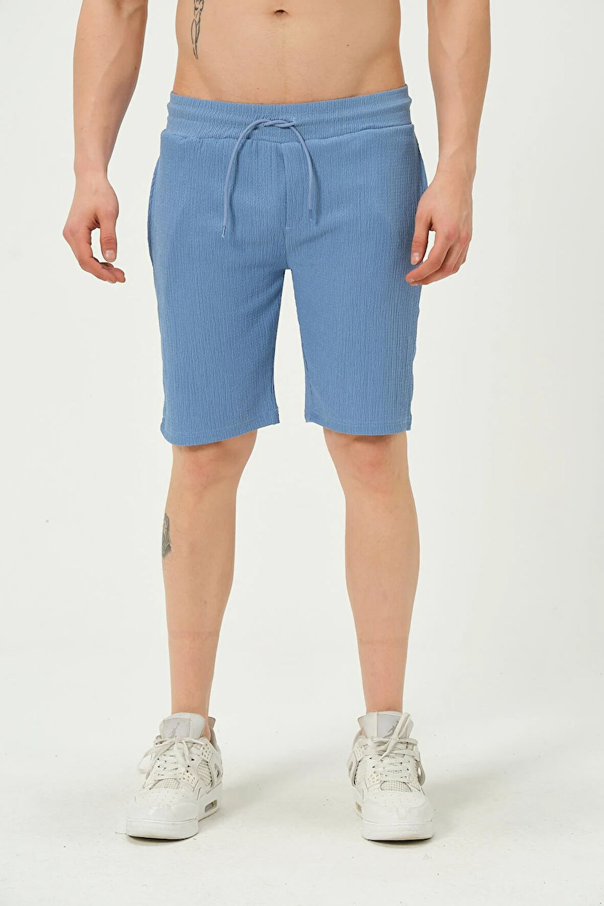 Erkek Crinkle Kumaş Regular Fit Şort Mavi