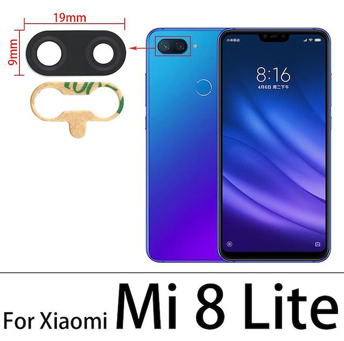 Tkgz Xiaomi Mİ8 LİTE Arka Kamera Camı Lens Yapışkanlı