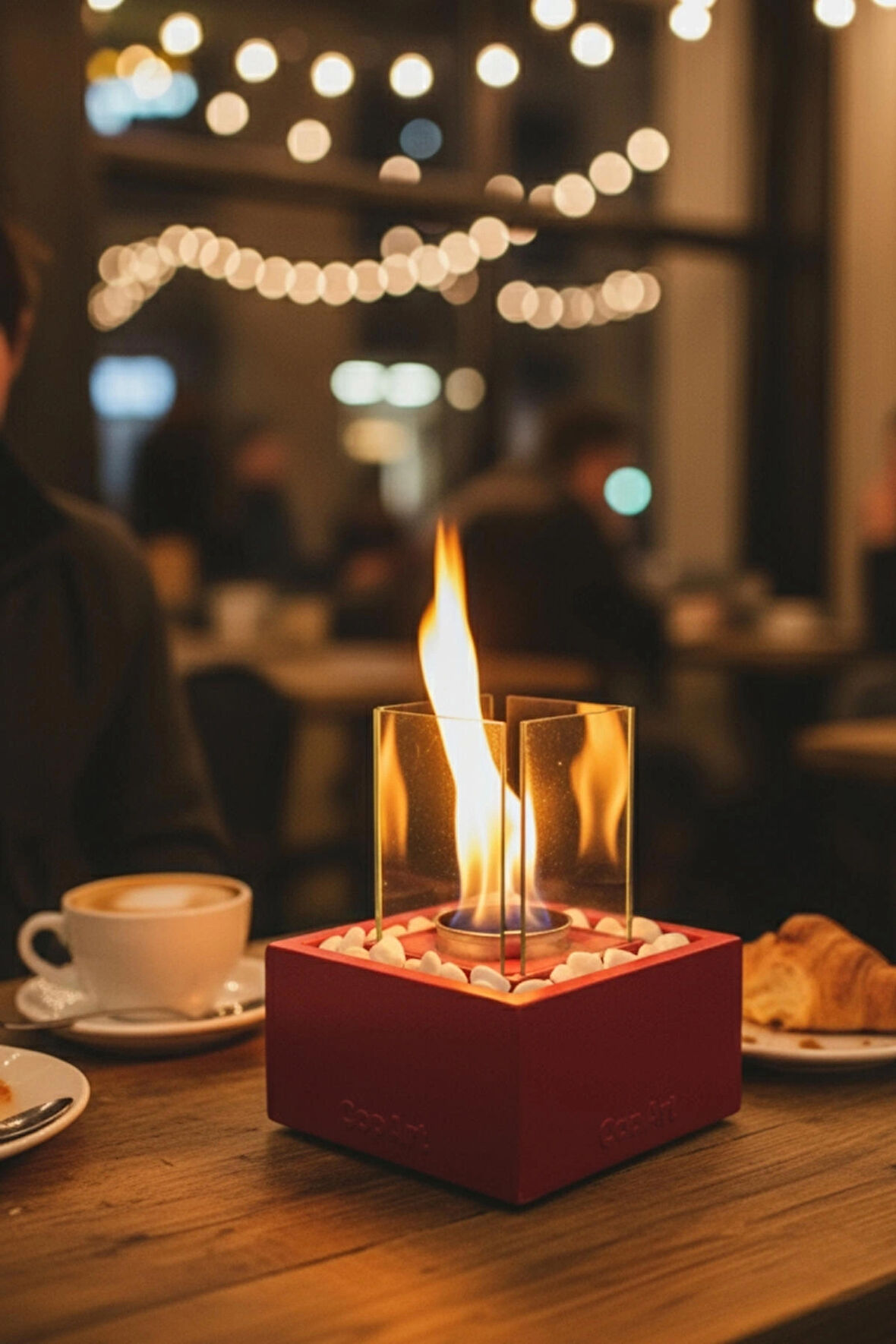 CopArt Quadrata Kırmızı Biyoetanol Masaüstü Şömine - 1 Lt Yakıt ve Dekoratif Taş Hediye