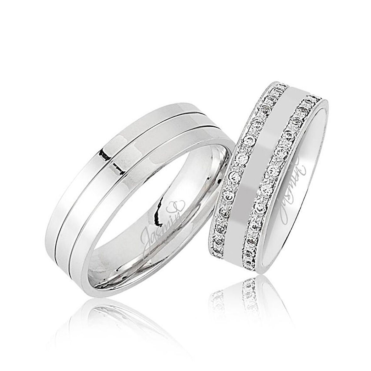 Çift Sıra Taşlı Beyaz Altın Alyans 1505