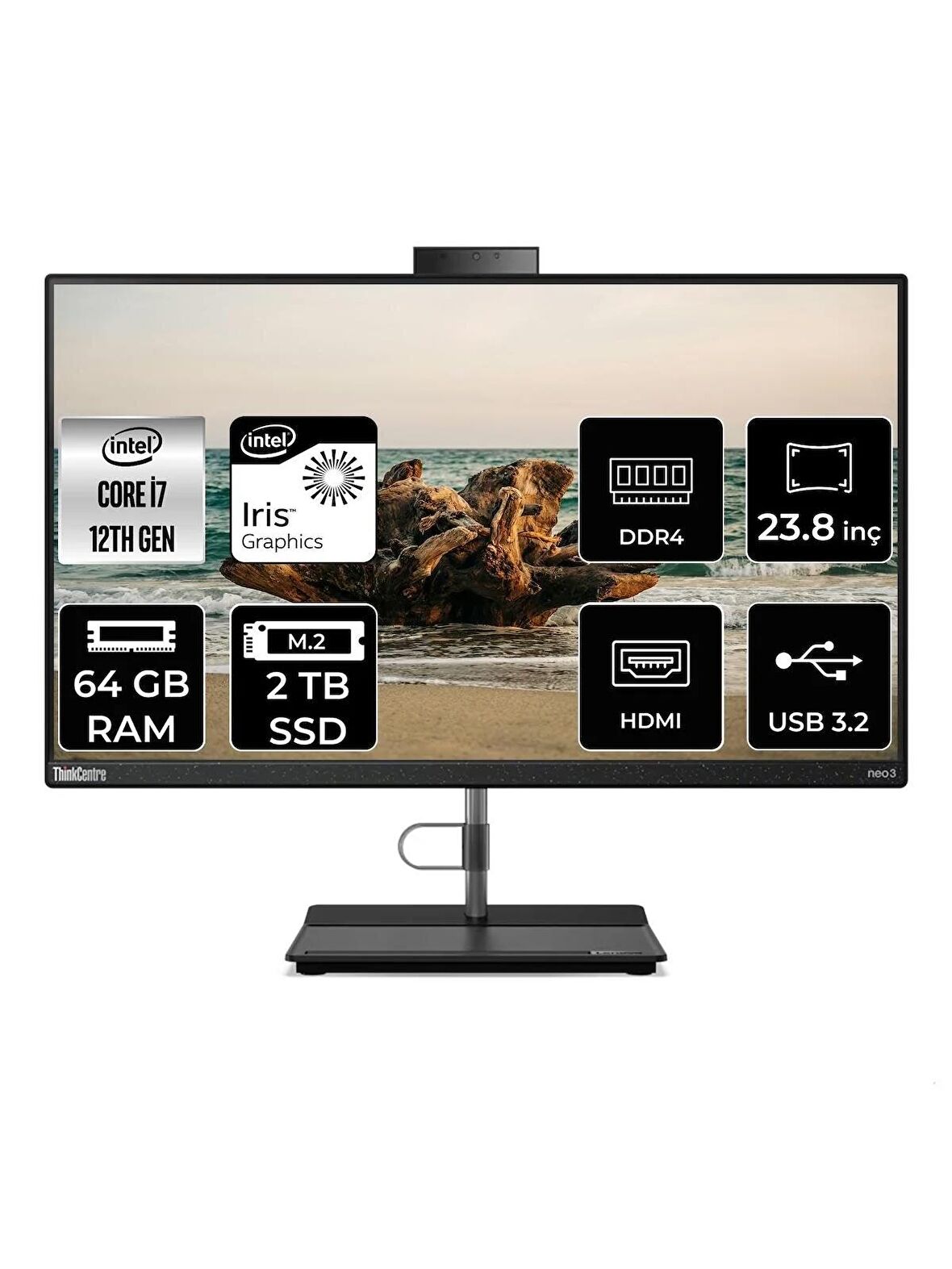 LENOVO THİNKCENTRE NEO 30A i7 1260P 64GB RAM 2TB SSD 23.8" FHD FDOS ALL IN ONE PC 12B0008JTX