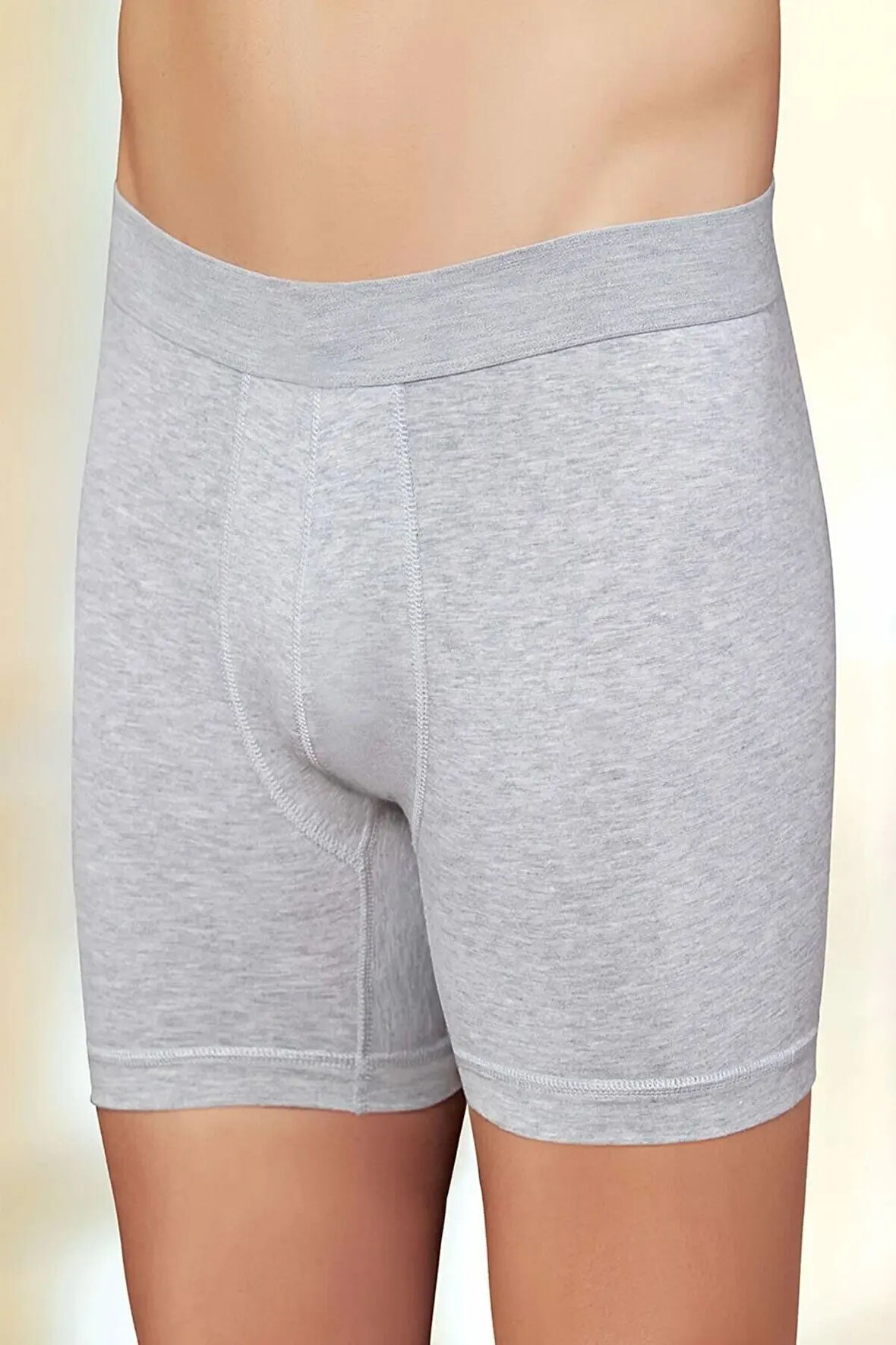 Erkek Gri 6'lı Likralı Yazılı Torbalı Boxer Me031