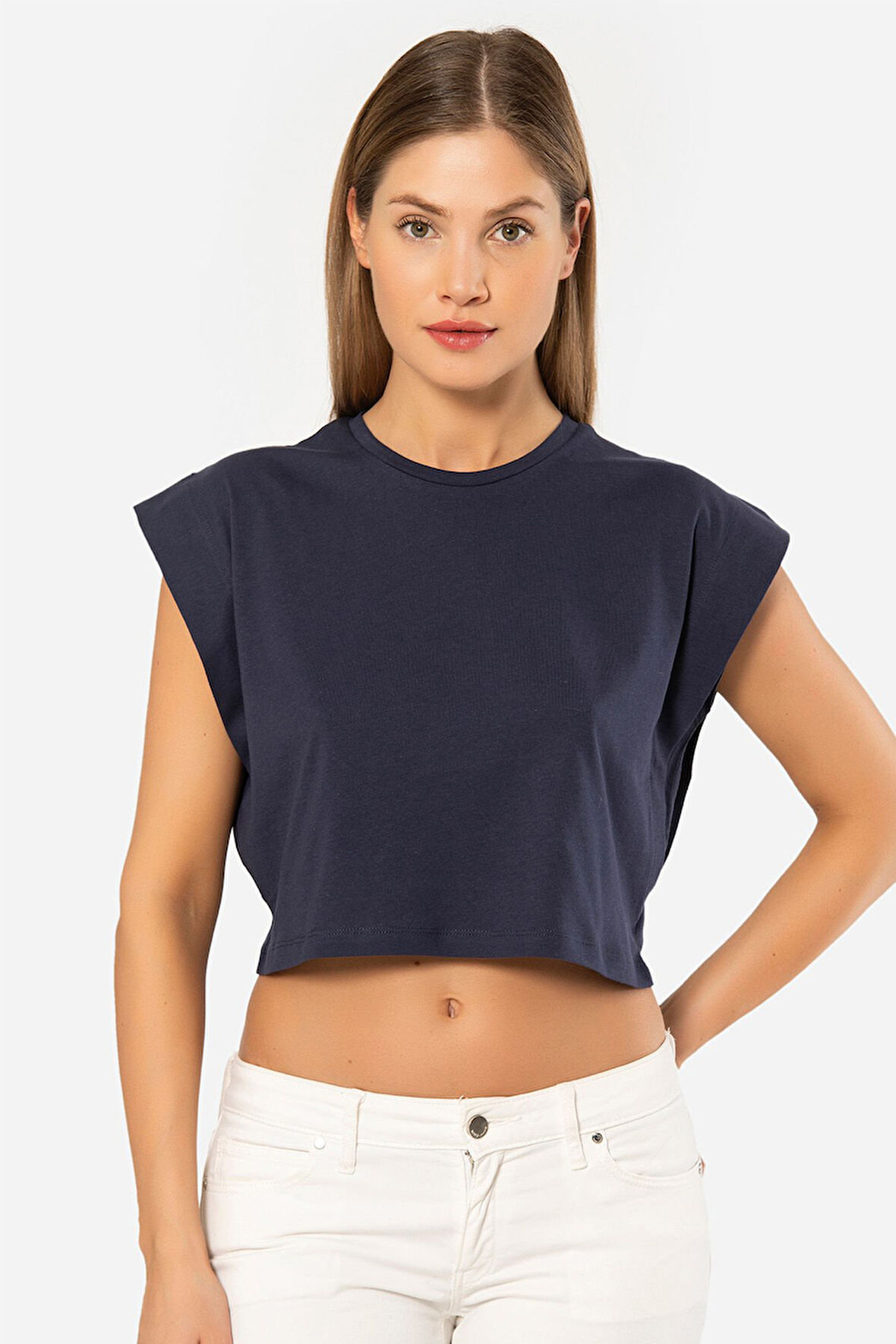 Türen Kadın Vatka Görünümlü Crop T-shirt 3402/Lacivert