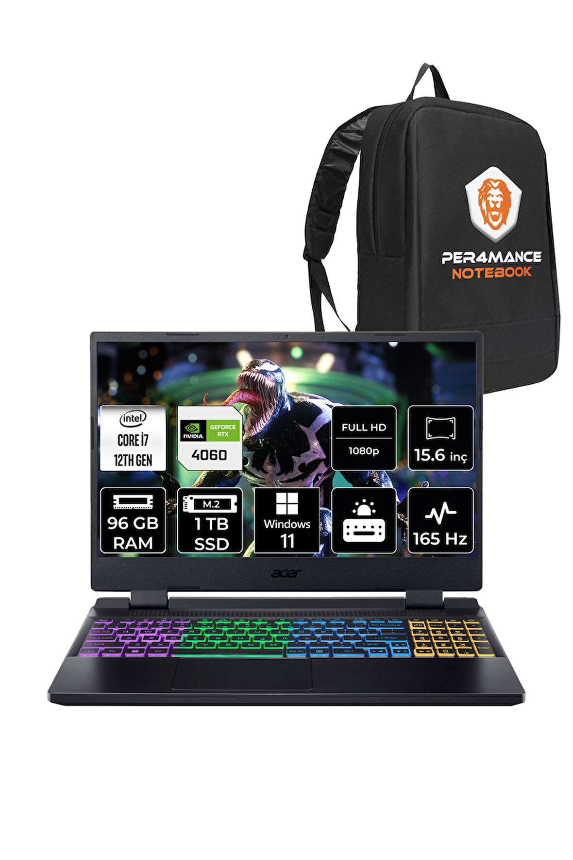 Acer Nitro 5 i7 12650H 96GB 1TB SSD RTX4060/8GB 165Hz FHD 15.6" W11H Gaming Laptop & PER4 ÇANTA