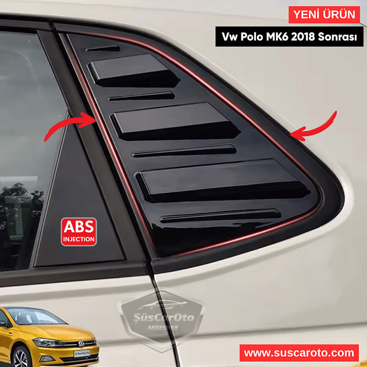 Vw Polo MK6 2018 Sonrası Uyumlu Kelebek Cam Izgarası Kelebek Cam Vizörü İthal Havalandırma Sağ Sol Takım Parlak Siyah 1.Sınıf