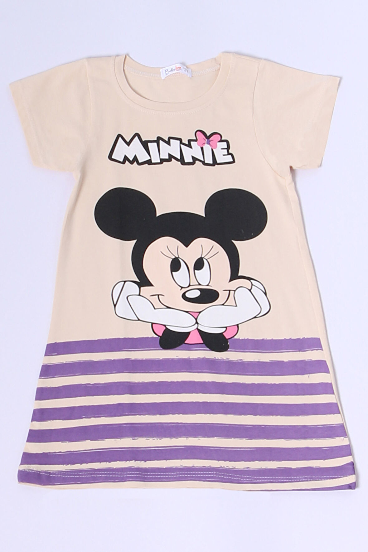 KIZ ÇOCUK ELBİSE KARAKTER BASKILI ÇİZGİLİ A25