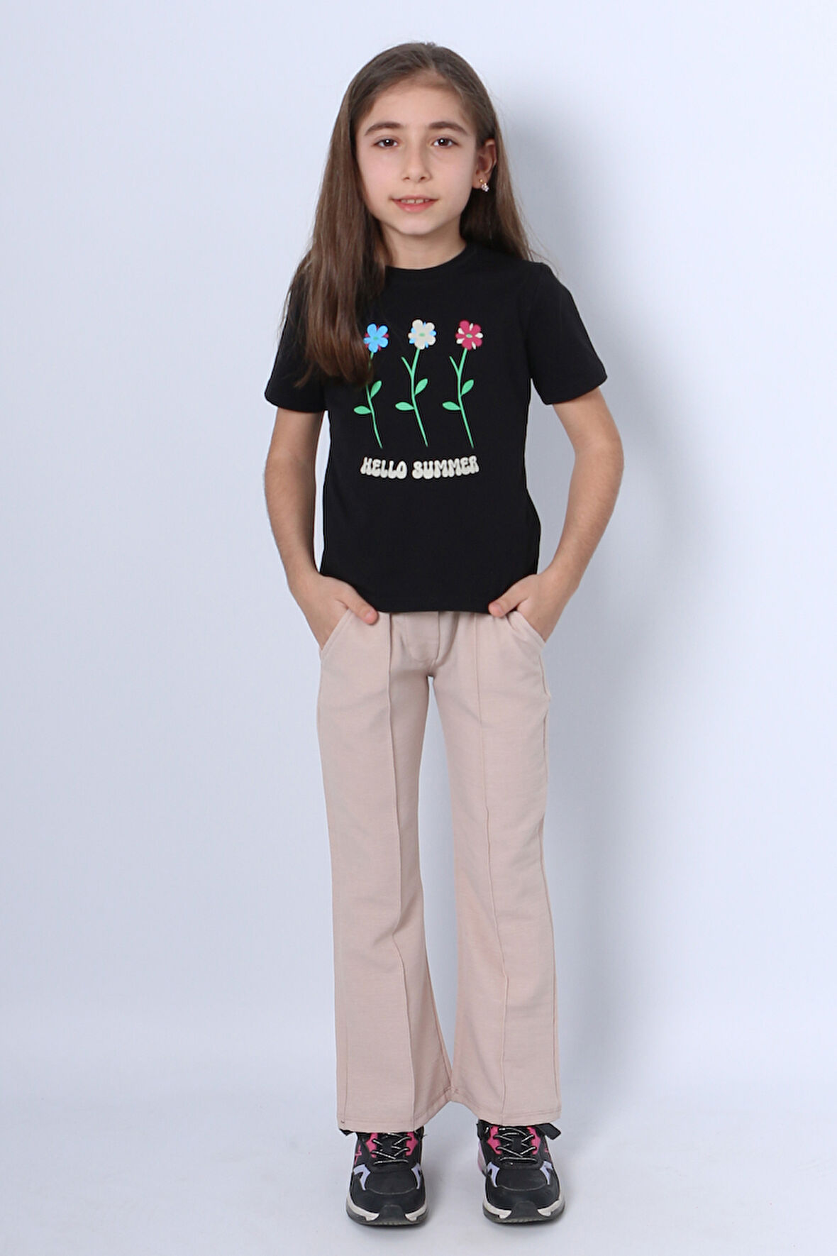 KIZ ÇOCUK İKİLİ TAKIM İSPANYOL PAÇA ÇİÇEK BASKILI D46