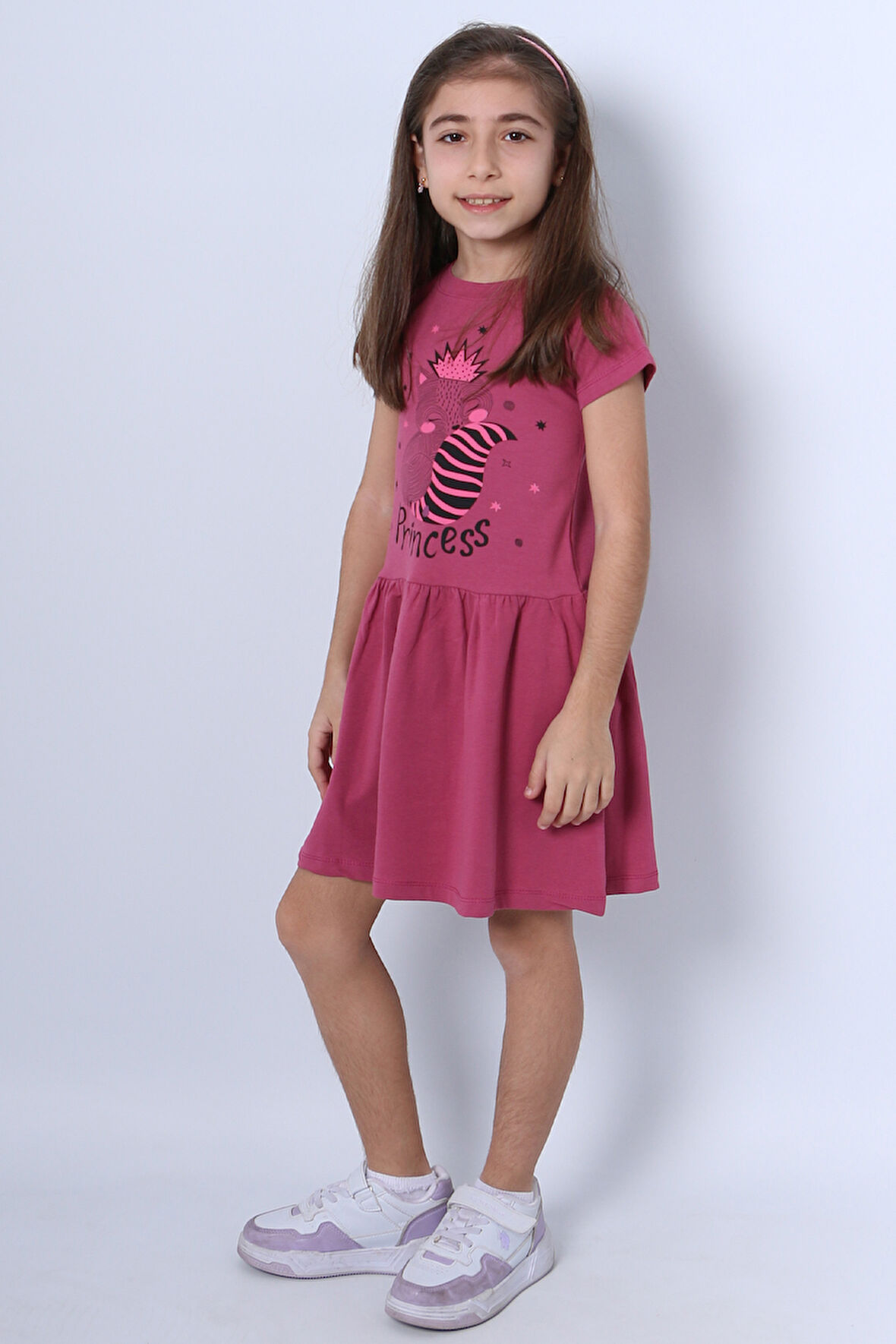 KIZ ÇOCUK ELBİSE FIRFIRLI KEDİCİK BASKILI A18