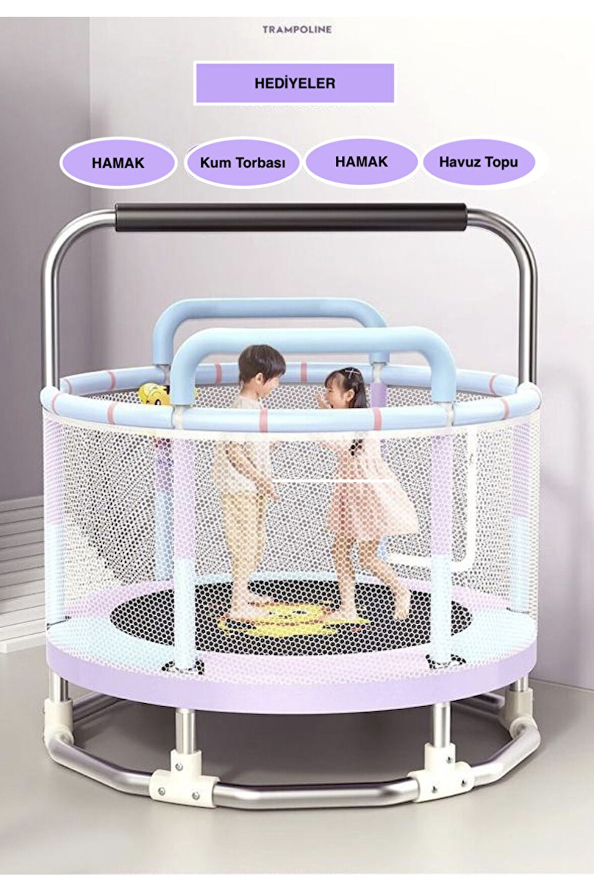 CKSpor 150 Cm 60 Inç Güvenlik Fileli Büyük Boy Çocuk Trambolini  Ekstra Hediyeli Trambolin CKS68