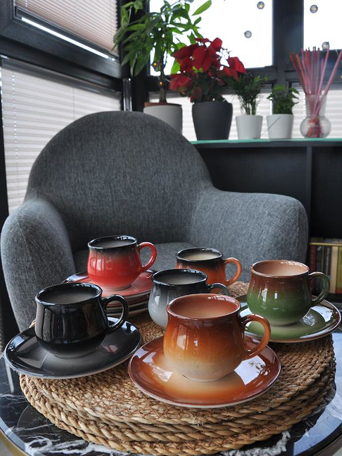 İmroz Renkli 6 lı Kahve Fincan Takımı 150 ml.