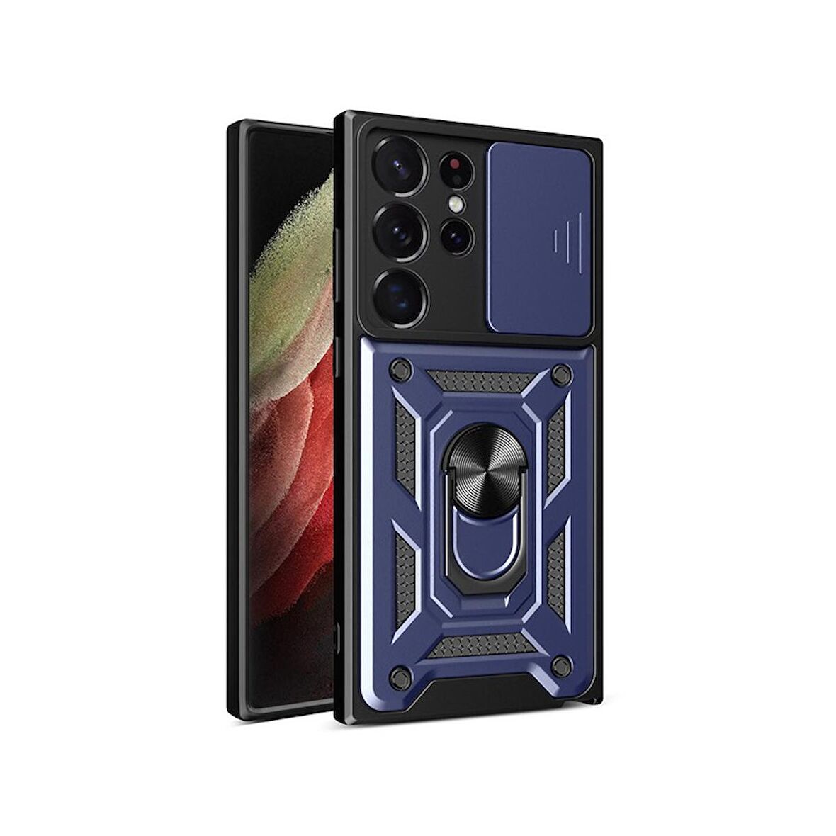 Gpack Samsung Galaxy S23 Ultra Kılıf Sert Silikon Tank Aramid Sürgülü Vega Yüzüklü