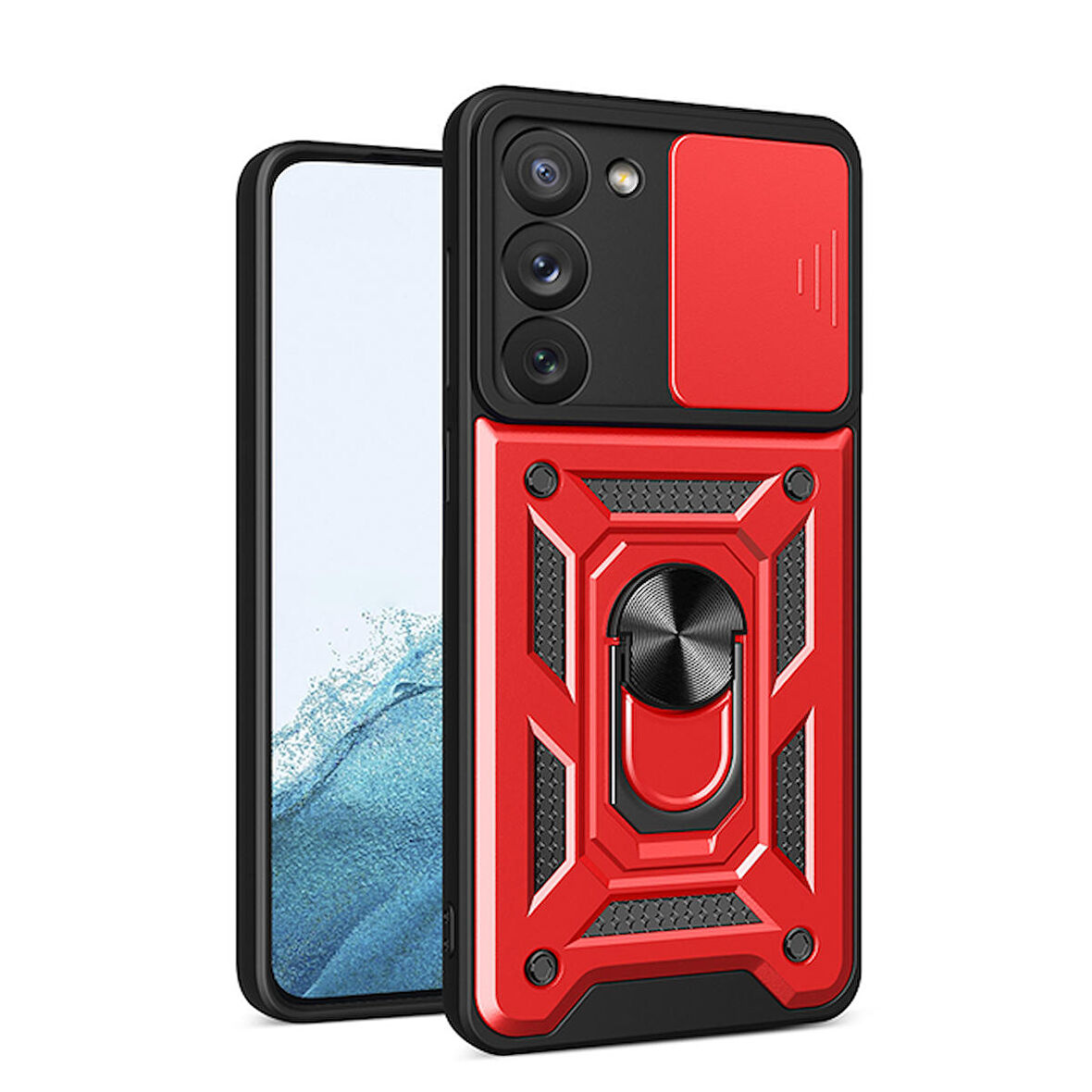 Gpack Samsung Galaxy S23 Plus Kılıf Sert Silikon Tank Aramid Sürgülü Vega Yüzüklü