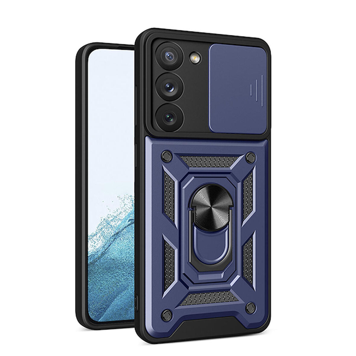 Gpack Samsung Galaxy S23 Kılıf Sert Silikon Tank Aramid Sürgülü Vega Yüzüklü