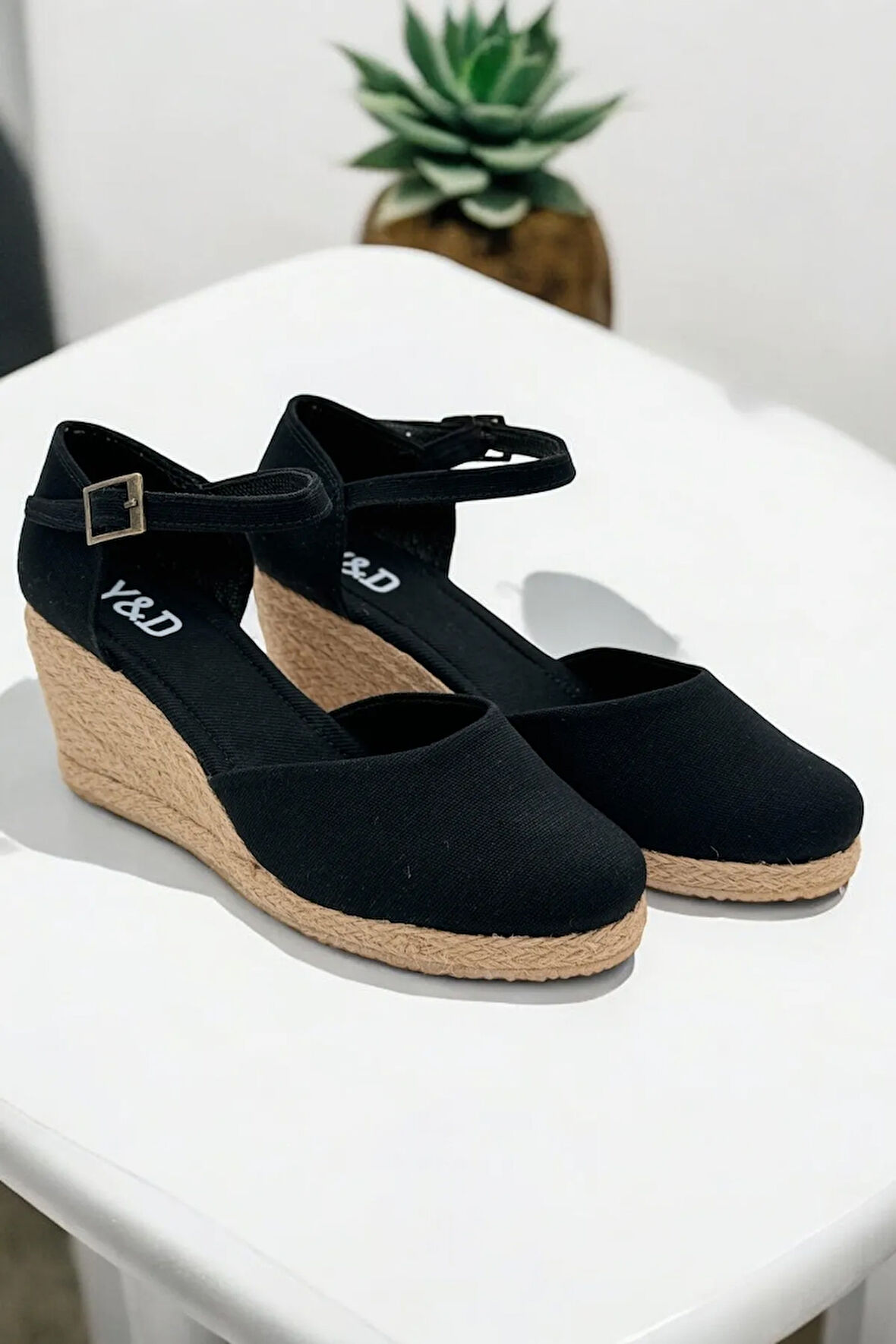 Kadın Keten Espadril Sandalet – Düz Form, Yazlık Dolgu Topuk