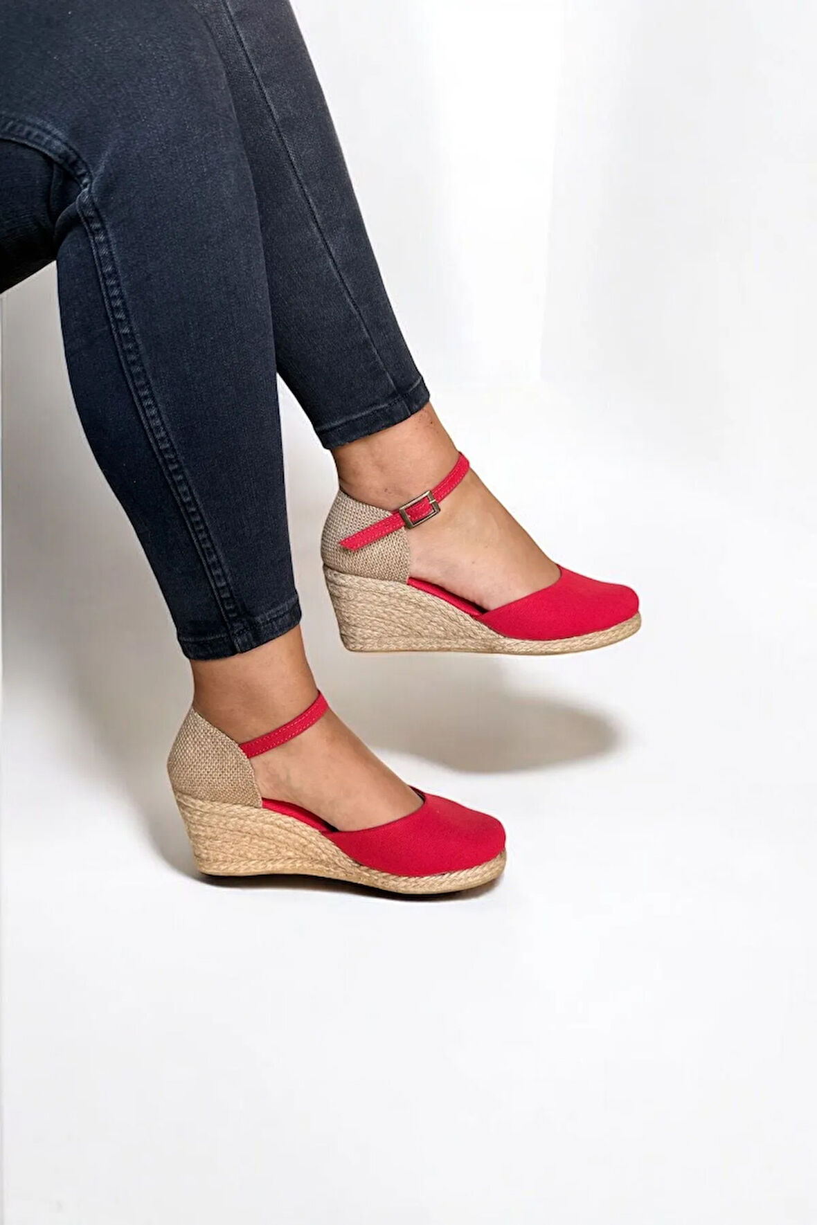 Kadın Keten Dolgu Topuk Espadril – Arkası Hasırlı Yazlık Sandalet