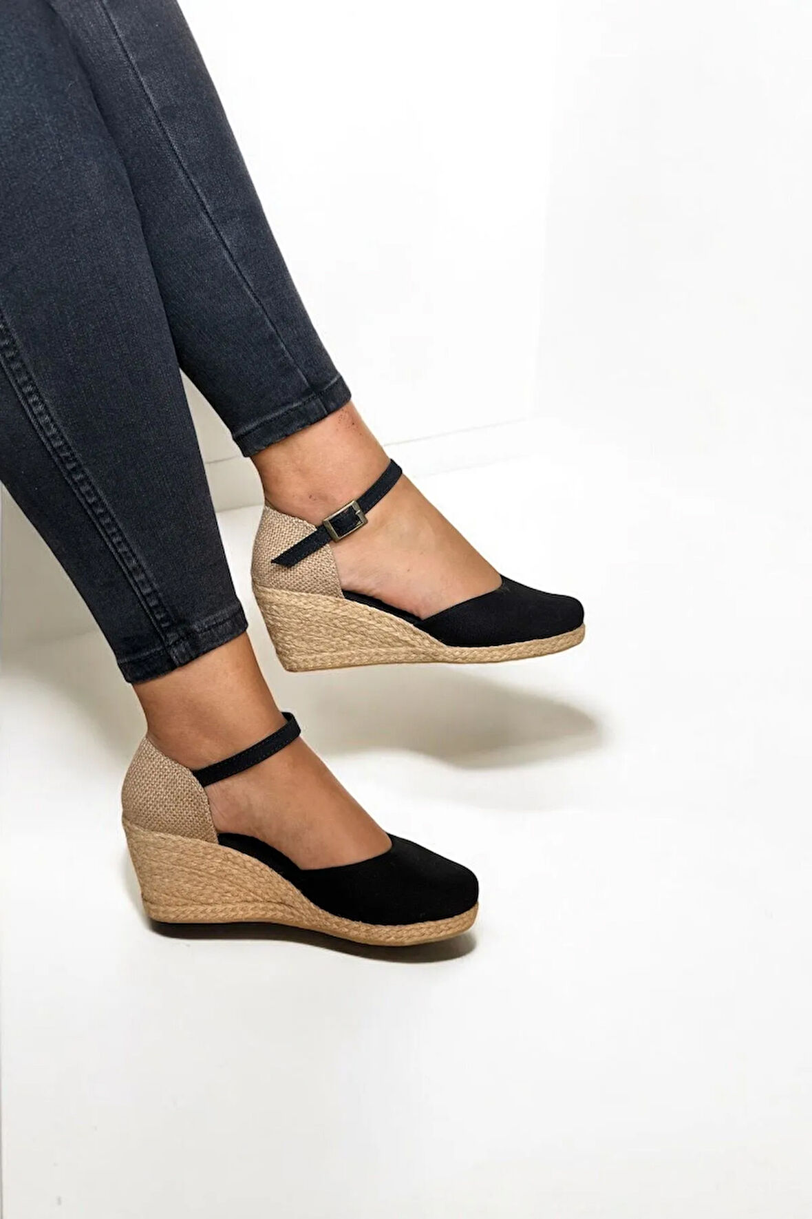 Kadın Keten Dolgu Topuk Espadril – Arkası Hasırlı Yazlık Sandalet