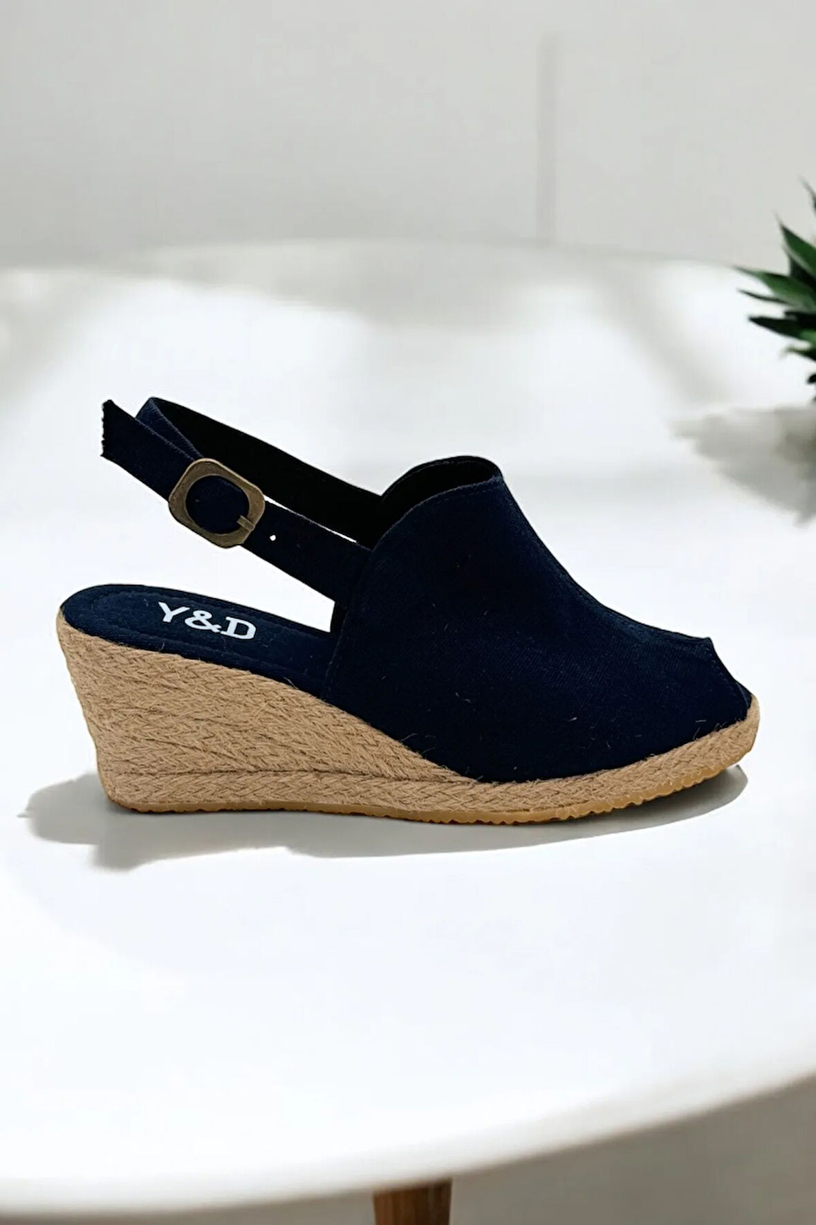 Kadın Dolgu Topuk Espadril Sandalet – Burnu Açık Keten Yazlık Model