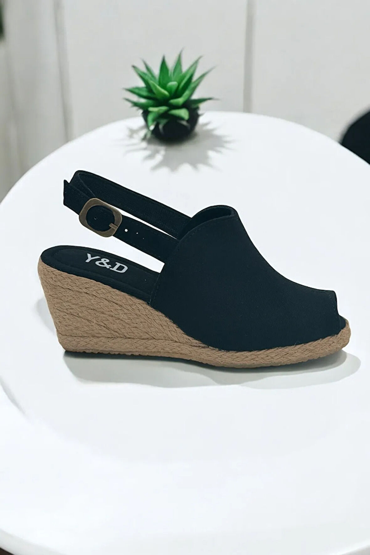 Kadın Dolgu Topuk Espadril Sandalet – Burnu Açık Keten Yazlık Model