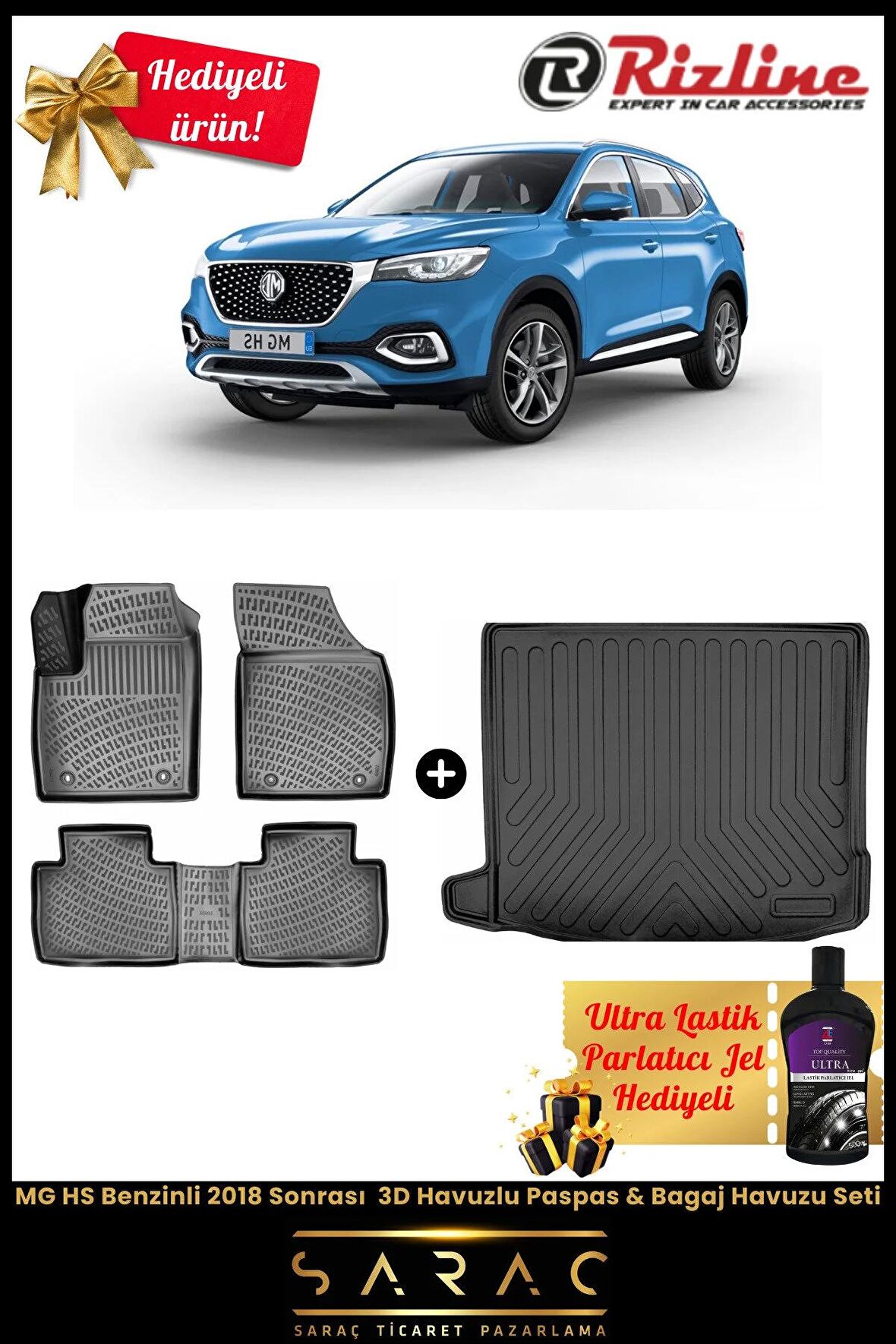 Rizline MG HS Benzinli 2018 Sonrası  3D Havuzlu Paspas & Bagaj Havuzu Seti + ( HEDİYELİ ! )