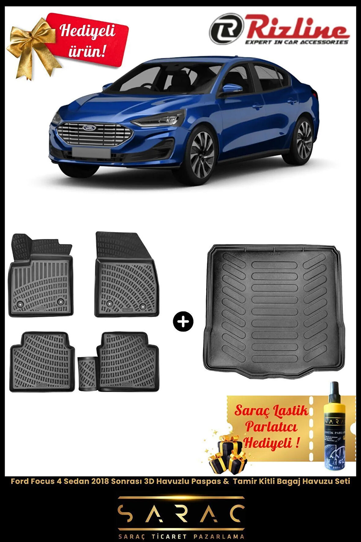 Ford Focus 4 Sedan 2018 Sonrası 3d Havuzlu Paspas & Tamir Kitli Bagaj Havuzu Seti(HEDİYELİ!)