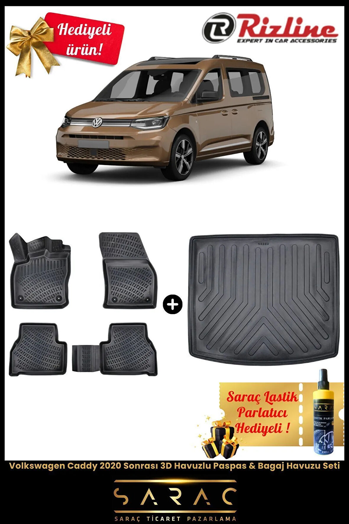 Volkswagen Caddy 2020 Sonrası 3d Havuzlu Paspas & Bagaj Havuzu Seti(HEDİYELİ!)