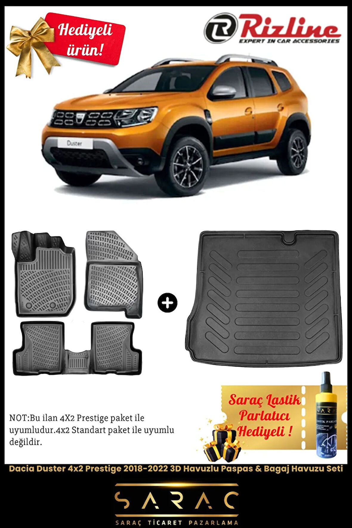 Dacia Duster 4x2 Prestige 2018-2022 3D Havuzlu Paspas & Bagaj Havuzu Seti+(HEDİYELİ!)