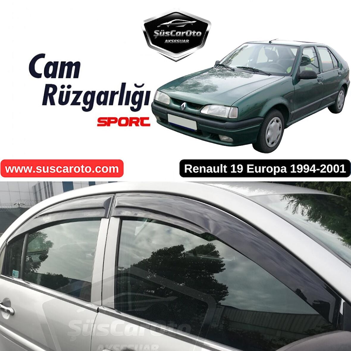 Renault 19 Europa 1994-2001 Uyumlu Mugen Cam Rüzgarlığı Seti Piano Black 4'lü İthal
