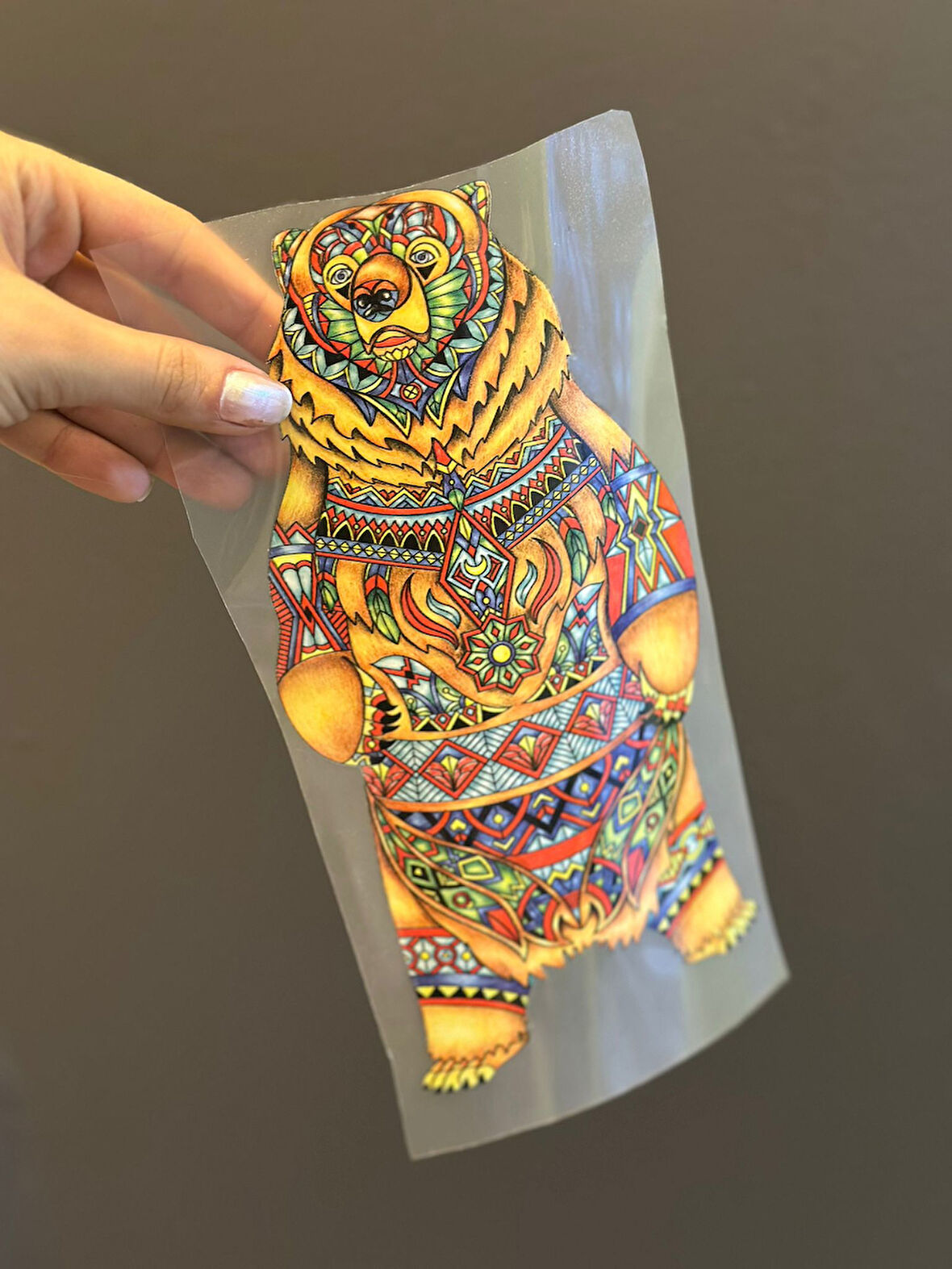 ÜTÜ İLE YAPIŞAN ETNİK GİYİMLİ AYI TRANSFER BASKI ARMA 24X12 CM