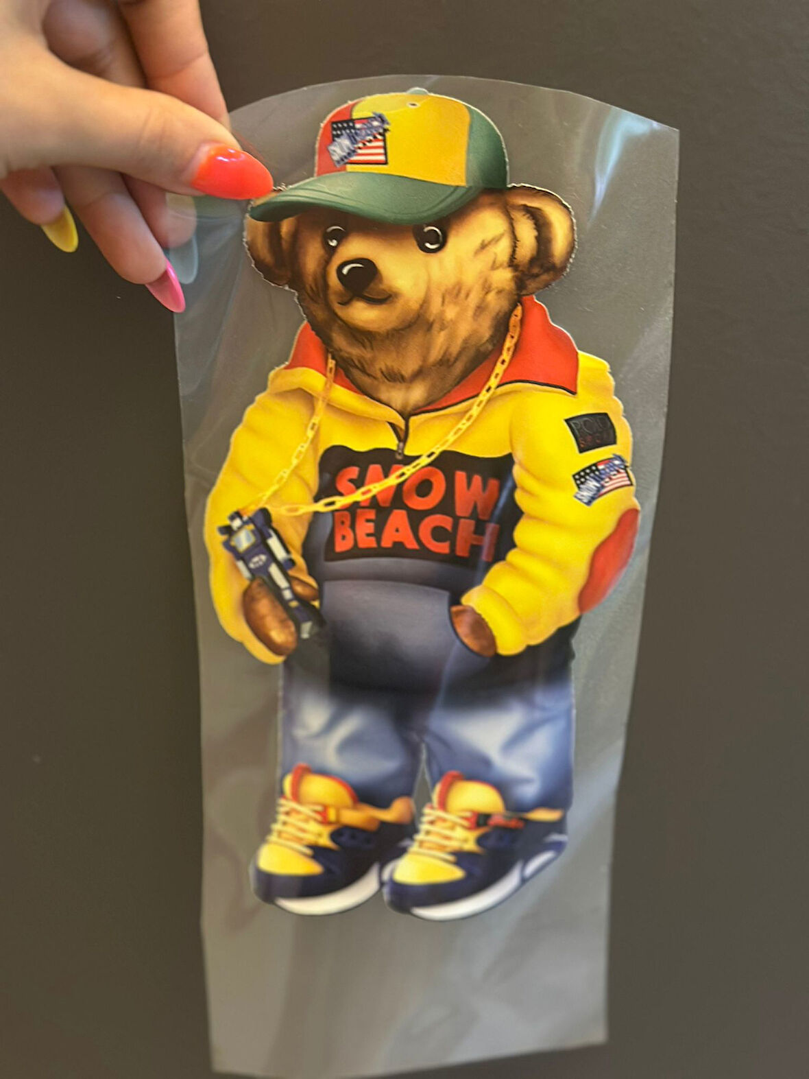 ÜTÜ İLE YAPIŞAN TRANSFER BASKI AYI ARMA 24X12 CM