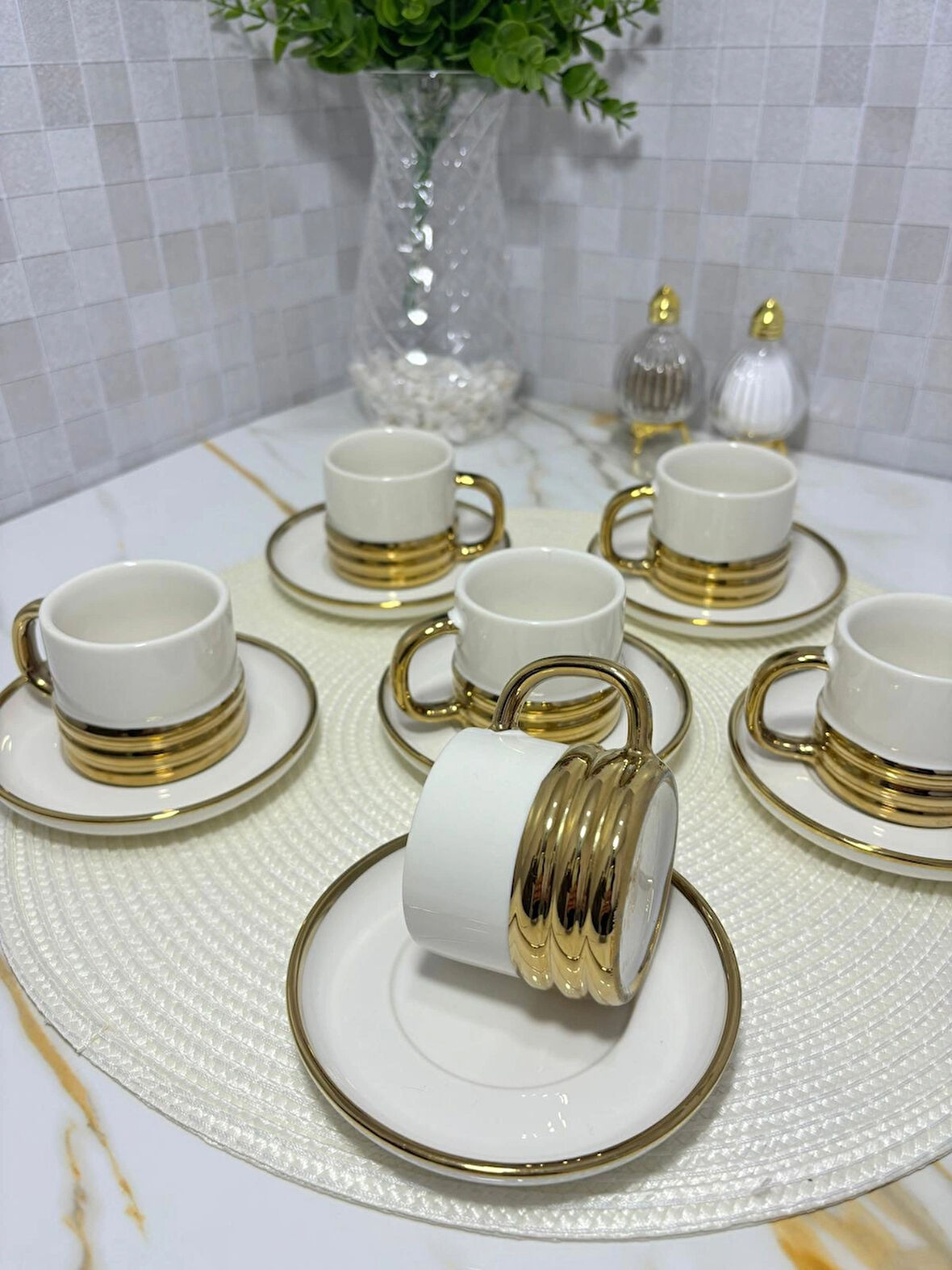 SOFRA STİL 6'lı Gold Detaylı Türk Kahvesi Fincan Seti