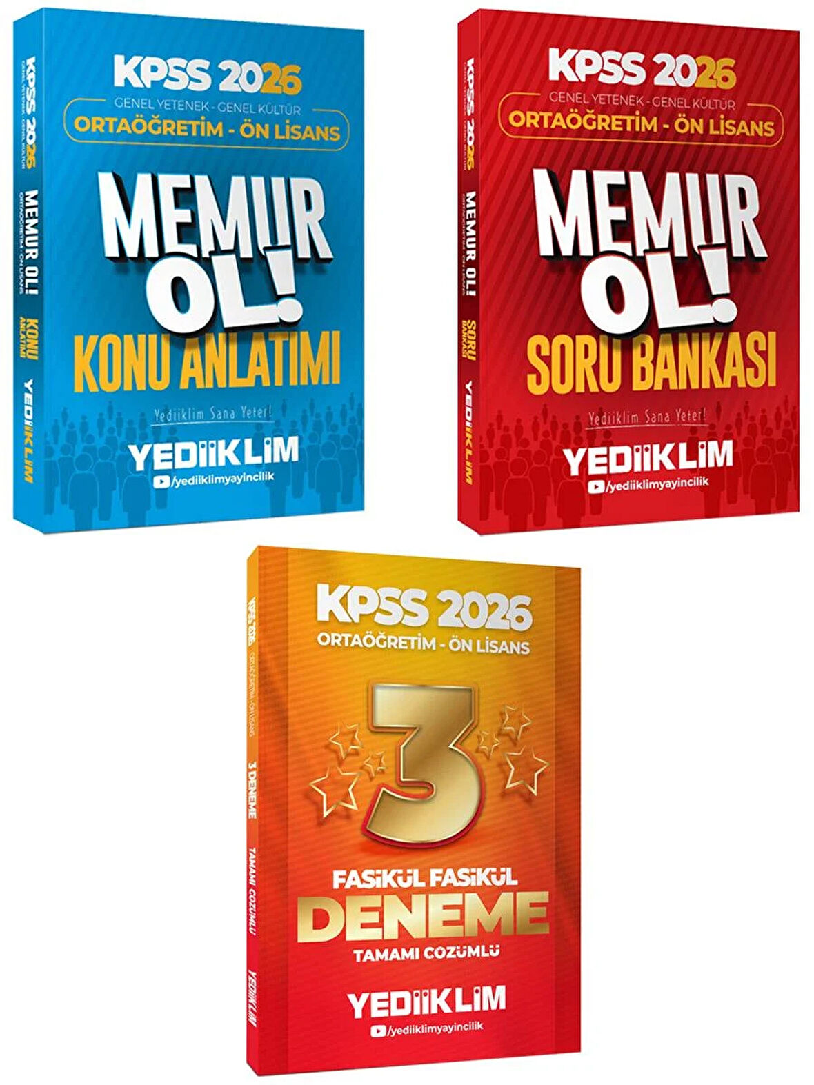 Yediiklim 2026 KPSS GY GK Ortaöğretim Ön Lisans Memur Ol Konu-Soru-3 Yıldız Deneme Seti 3 lü