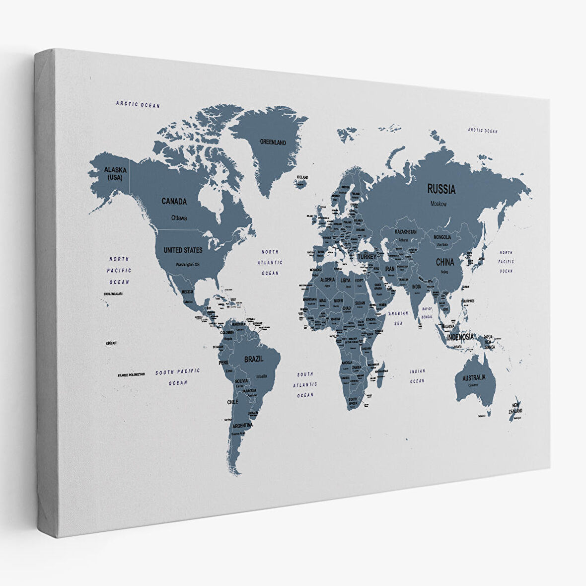 Harita Sepeti Dünya Haritası Dekoratif Kanvas Tablo Ülke ve Başkentli 1515