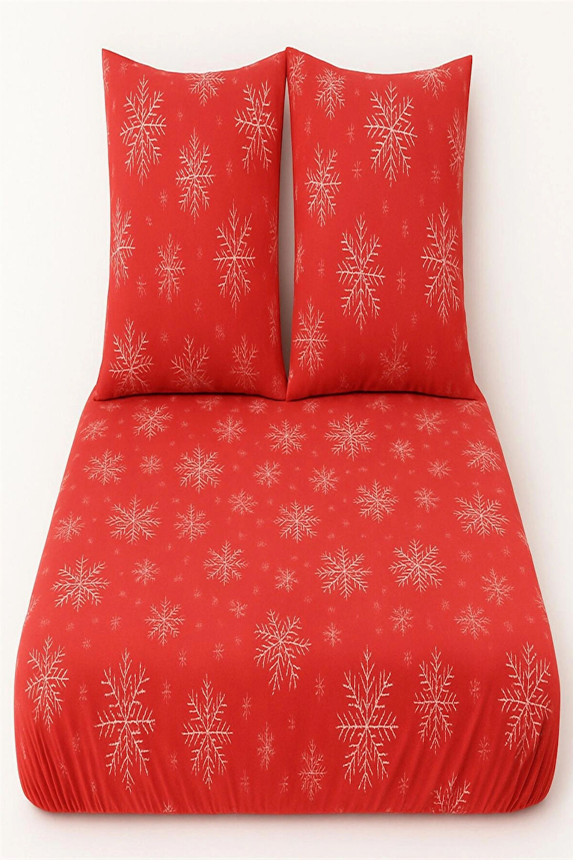 More Home  Çift Kişilik Lastikli Çarşaf  Seti + Yastık Kılıfı kar tanesi