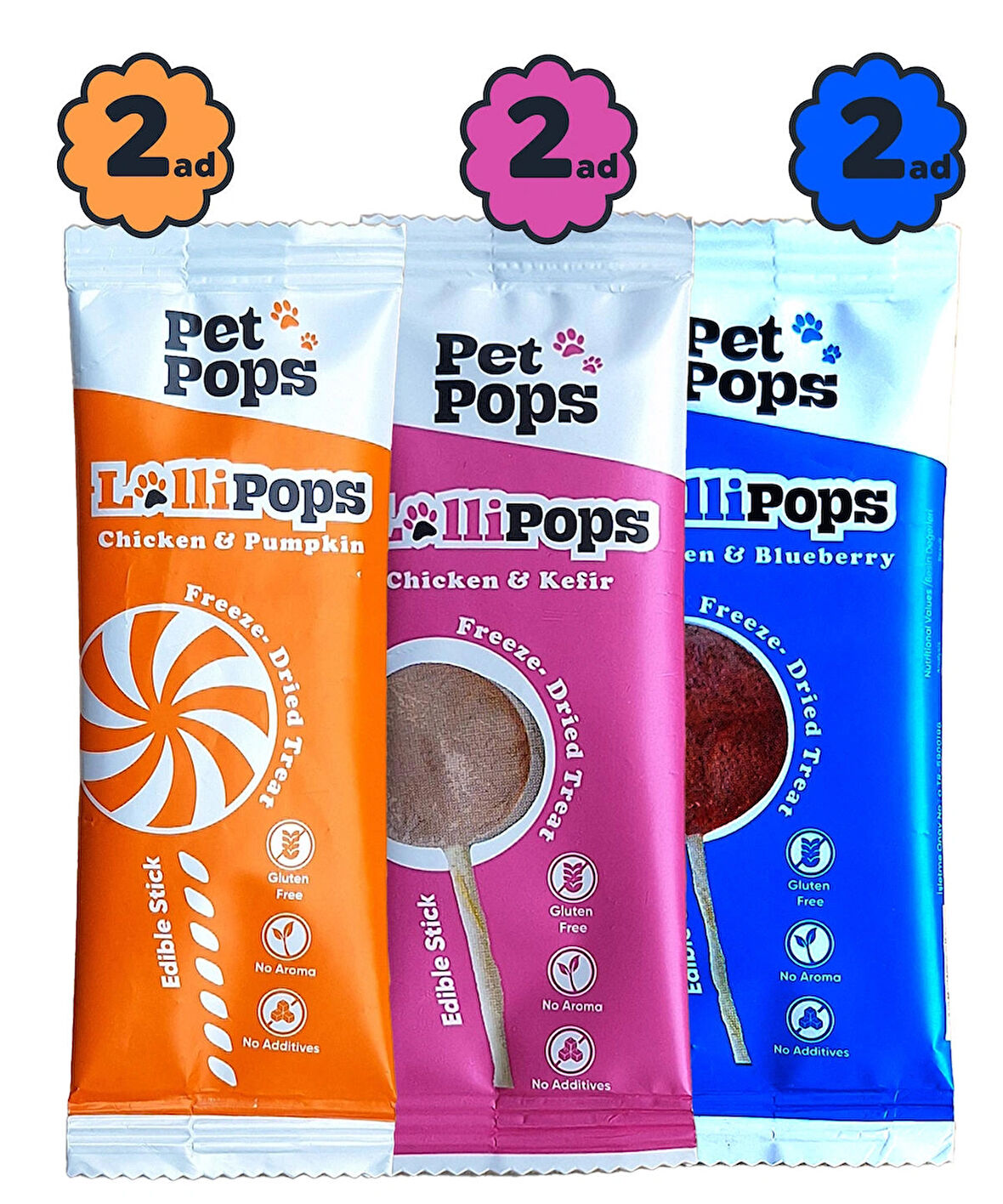 - Kedi ve Köpekler için LoliPop Ödülü - %100 doğal / Yenilebilir Çubuklu /  6 lı
