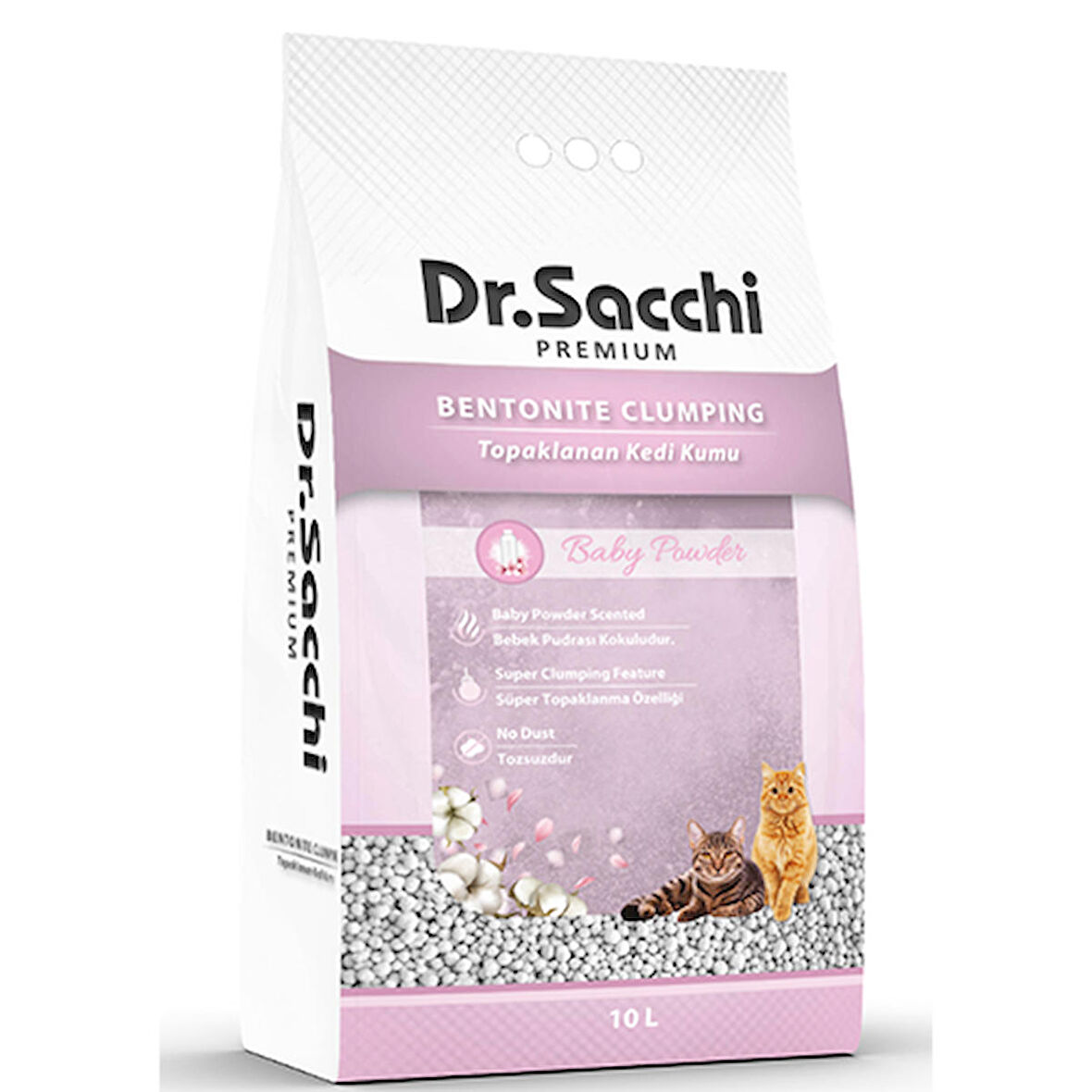 Dr.Sacchi Bebek Pudrası Kokulu Bentonit Kedi Kumu 2x10 Lt 