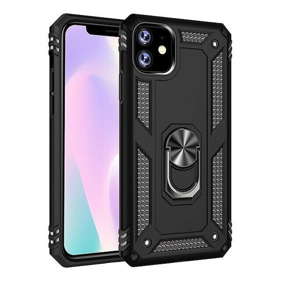 Smcase iPhone 12 Mini Kılıf Vega Yüzüklü Standlı Kapak  Tam Kapatan Cam