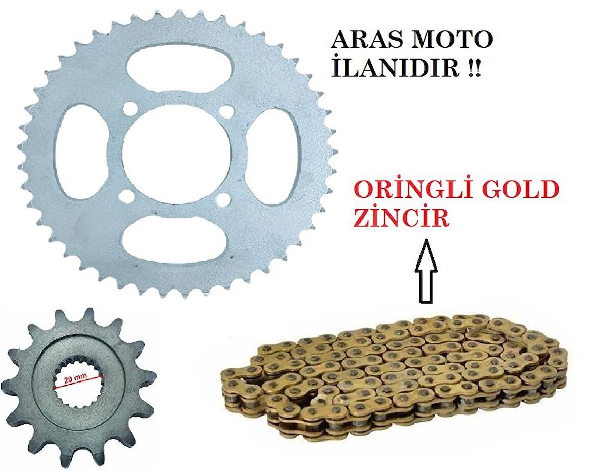 RKS 150 ORİNGLİ ZİNCİR DİŞLİ SETİ ZİNCİR ORİNGLİ GOLD SARI - ARASMOTO