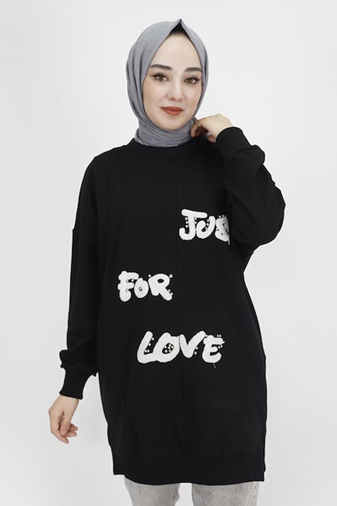 Puane Önü Tüy Baskılı 2 İp Kumaş Sweatshirt