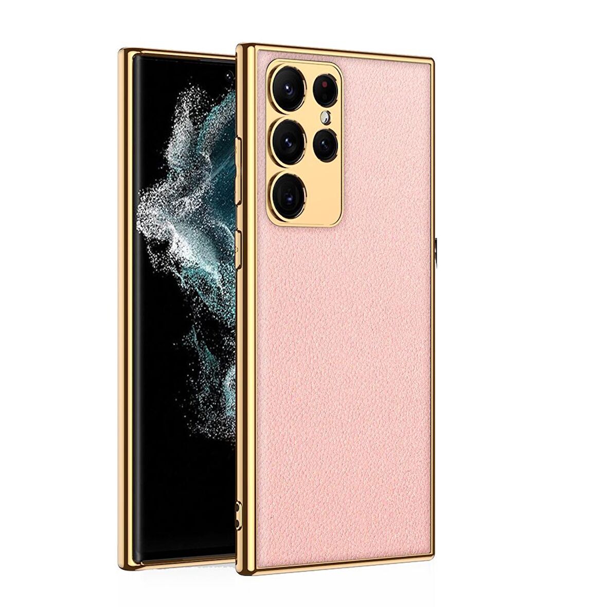 Gpack Samsung Galaxy S23 Ultra Kılıf Fizyon Lazer Kaplama Silikon Deri Görünümlü Kamera Korumalı