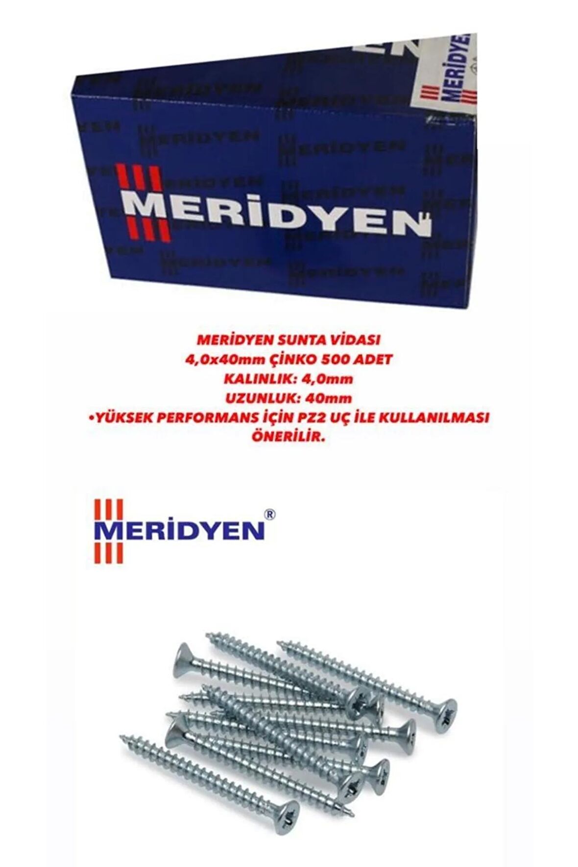 Sunta Vidası 4,0x40 Mm Çinko 500 Adet