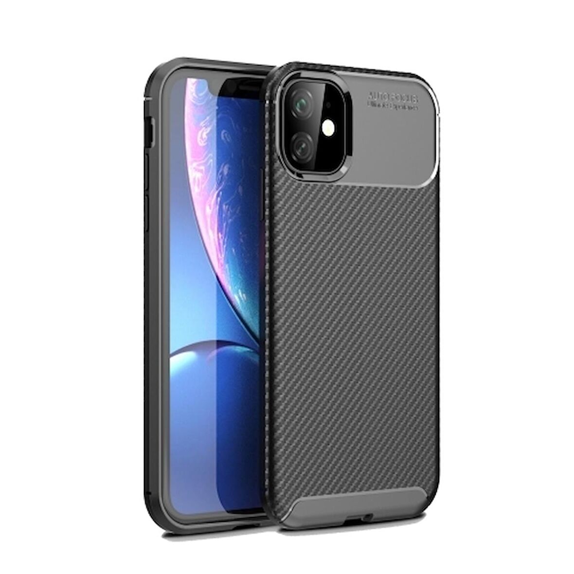 Smcase iPhone 12 Kılıf Negro Karbon Silikon  Tam Kapatan Cam