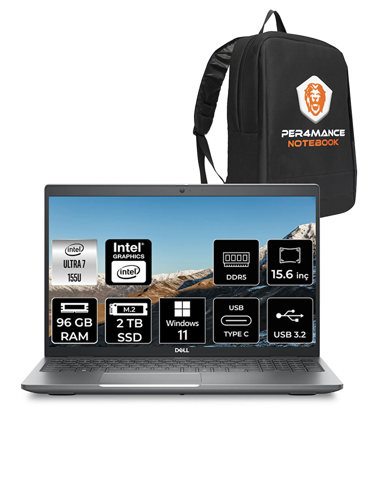 DELL Latitude 5550 Ultra 7 155U 96GB DDR5 2TB SSD 15.6'' FHD W11P Dizüstü Bilgisayar & PER4 ÇANTA