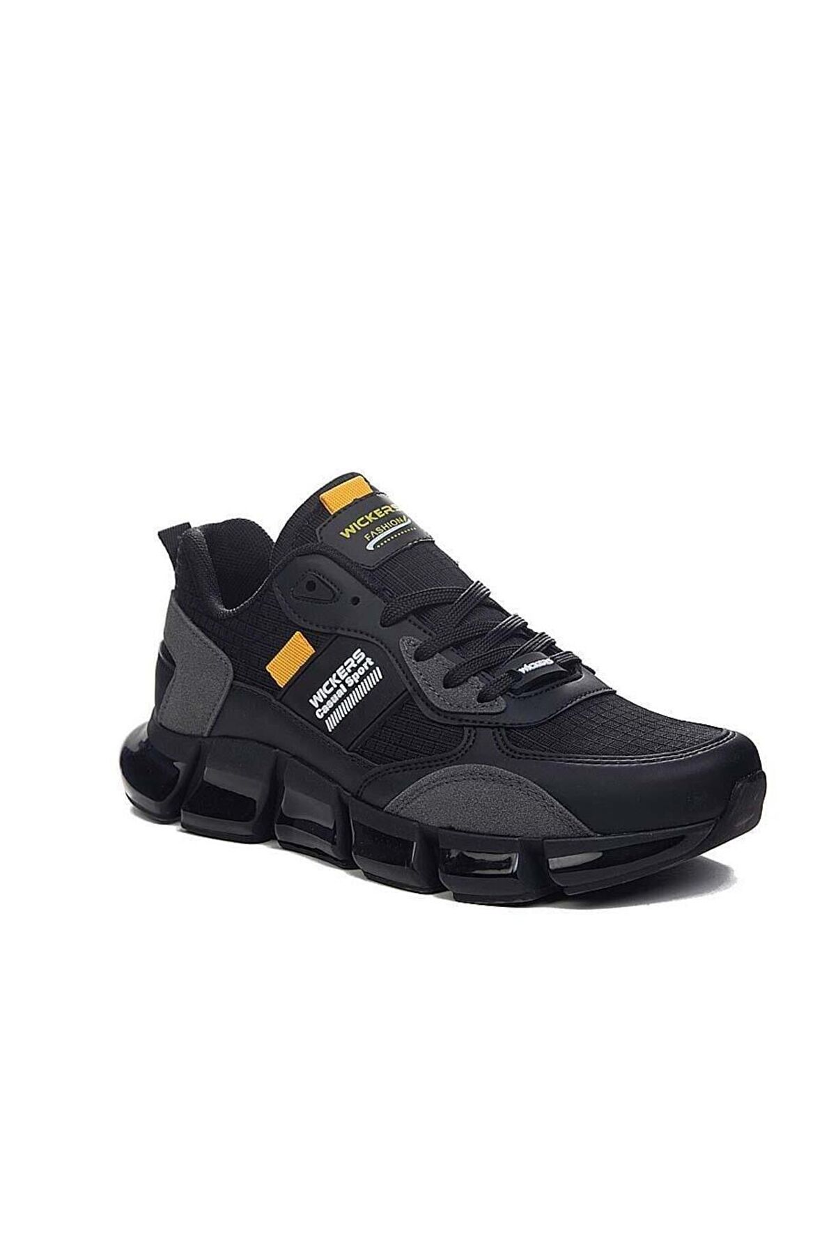 2537 Ortopedik Erkek Siyah/Beyaz/Sarı Suya Dayanıklı Sneaker
